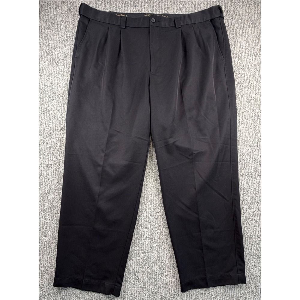 Oak Hill Pleated Dress Pants Men 46x30* Black Classic Fit Polyester Trousers